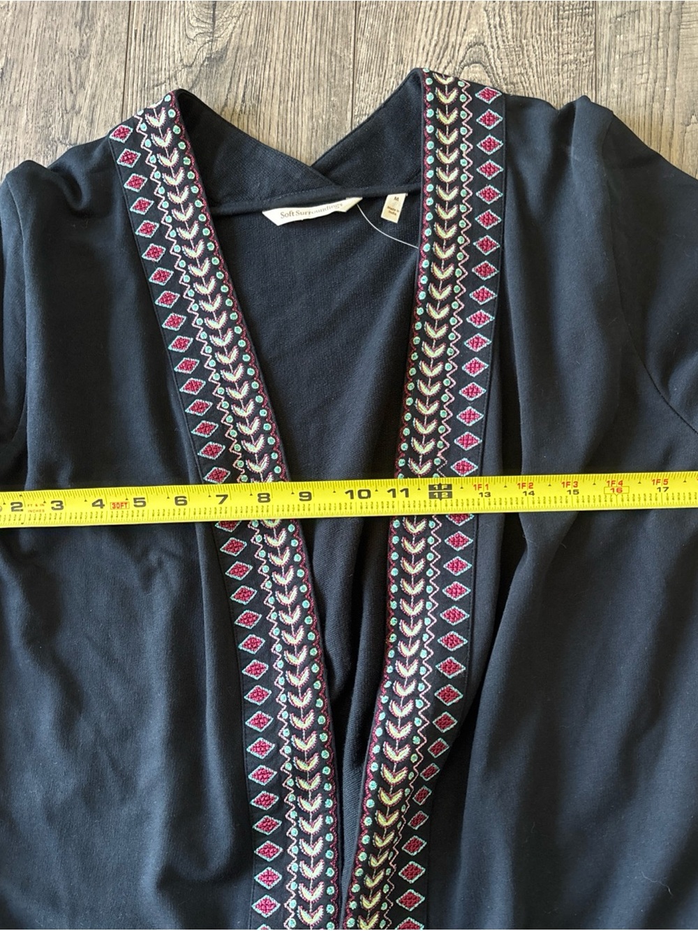 Soft Surroundings Black Embroidered Floral Open-Front Cardigan - Picture 9 of 9